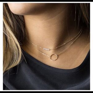 Brand New Two Gold Adjustable Dainty Necklaces For Layering, Tarnish Free
